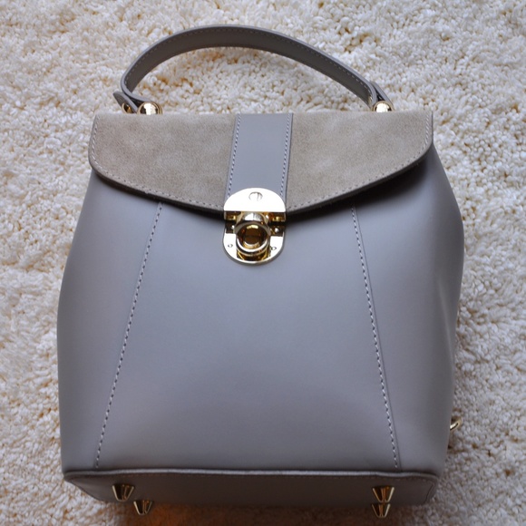 Gray Leather with Suede Stitching Backpack Purse main image 5
